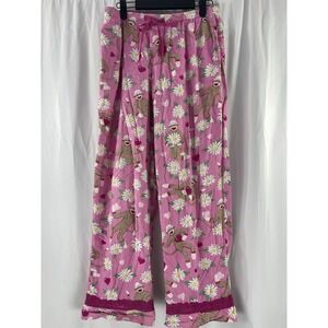 Nick and Nora Women's Pink Sock Monkey Daisy Print Pajama Pants Size Small
